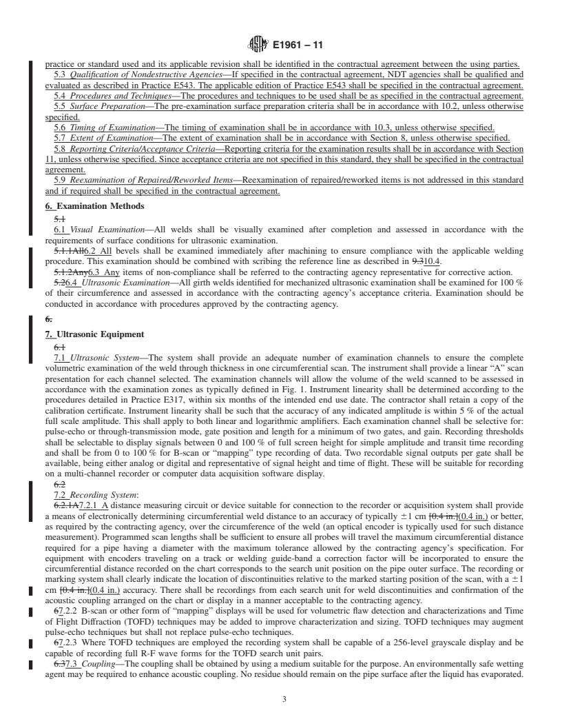 REDLINE ASTM E1961-11 - Standard Practice for Mechanized Ultrasonic Testing of Girth Welds Using Zonal Discrimination with Focused Search Units