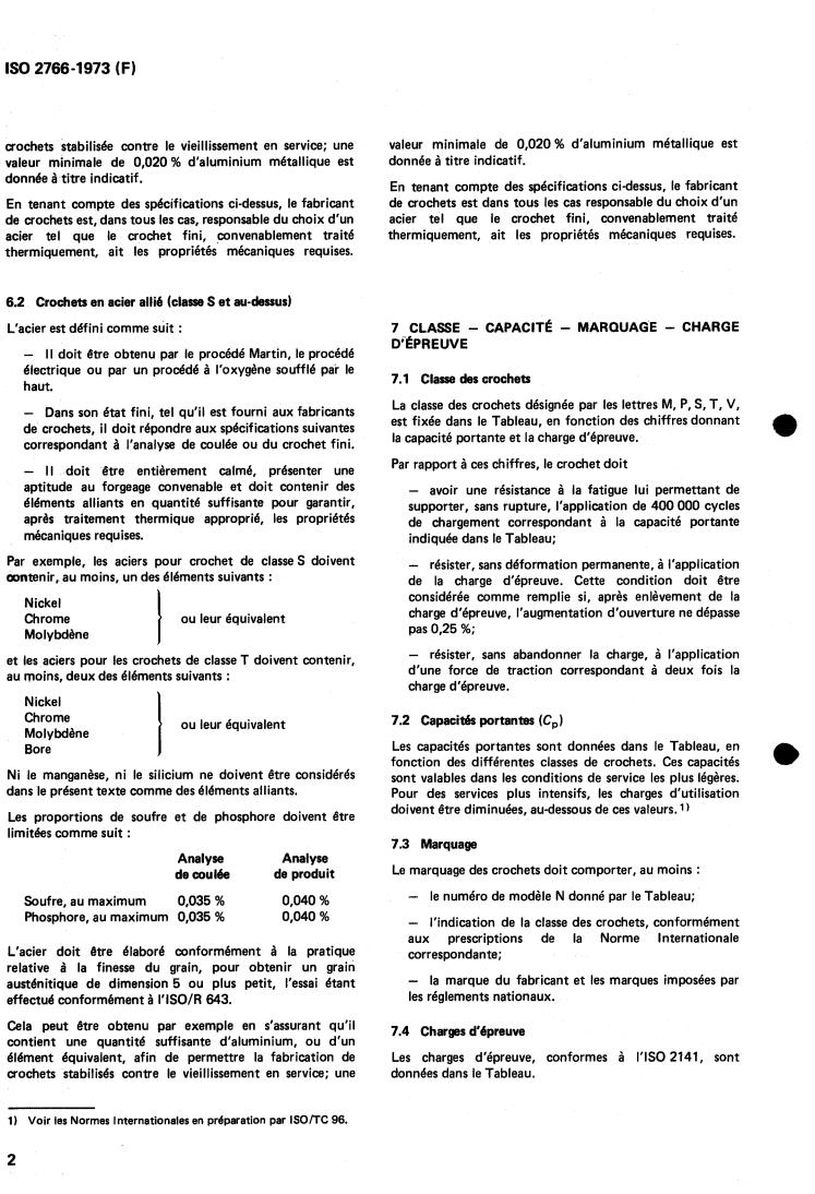 ISO 2766:1973 ISO 2766:1973 - Single lifting hooks with shank — Capacity up to 25 tonnes — Grades M, P, S (T, V) — Hammer and drop forged hooks
Released:12/1/1973 - Page 4 preview