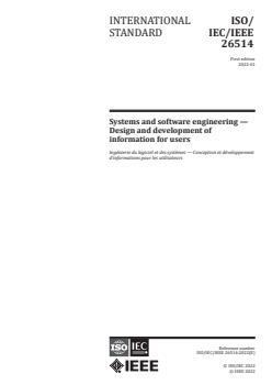 ISO/IEC/IEEE 26514:2022 ISO/IEC/IEEE 26514:2022 - Systems and software engineering — Design and development of information for users
Released:1/14/2022 - Page 1 preview