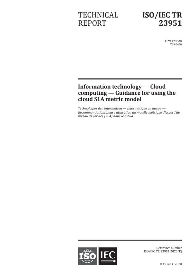 ISO/IEC TR 23951:2020 - Information technology -- Cloud computing -- Guidance for using the cloud SLA metric model