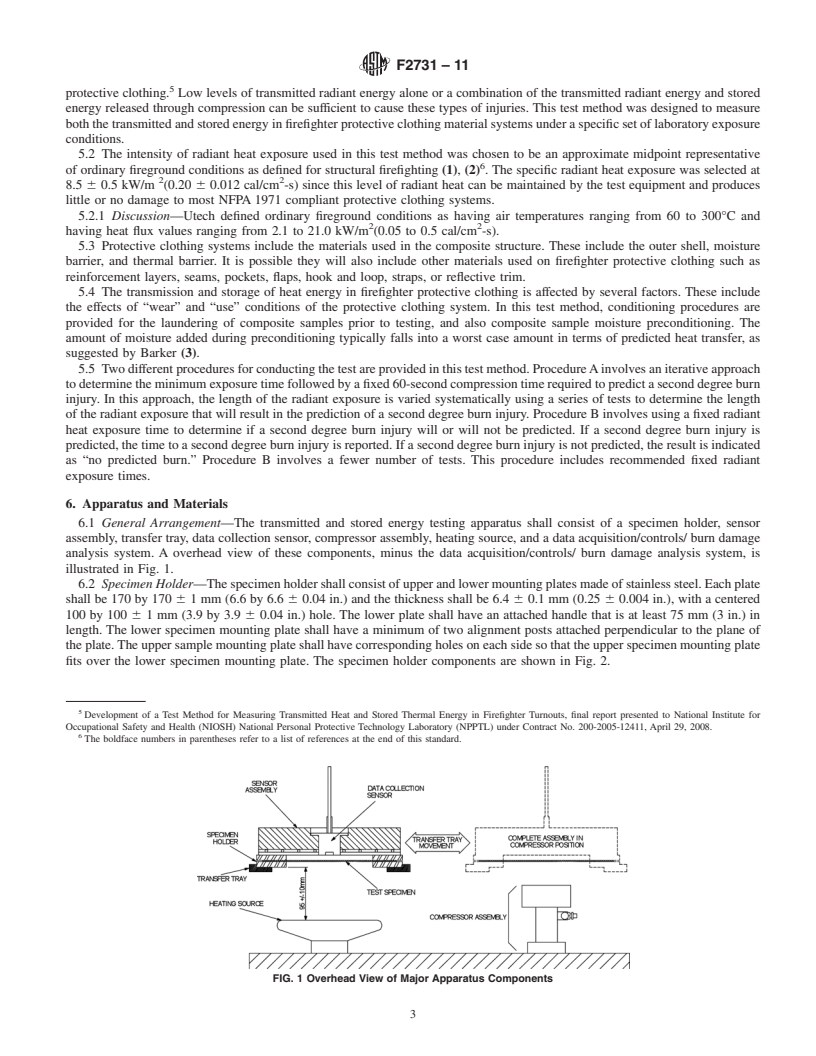 REDLINE ASTM F2731-11 - Standard Test Method for Measuring the Transmitted and Stored Energy of Firefighter Protective Clothing Systems