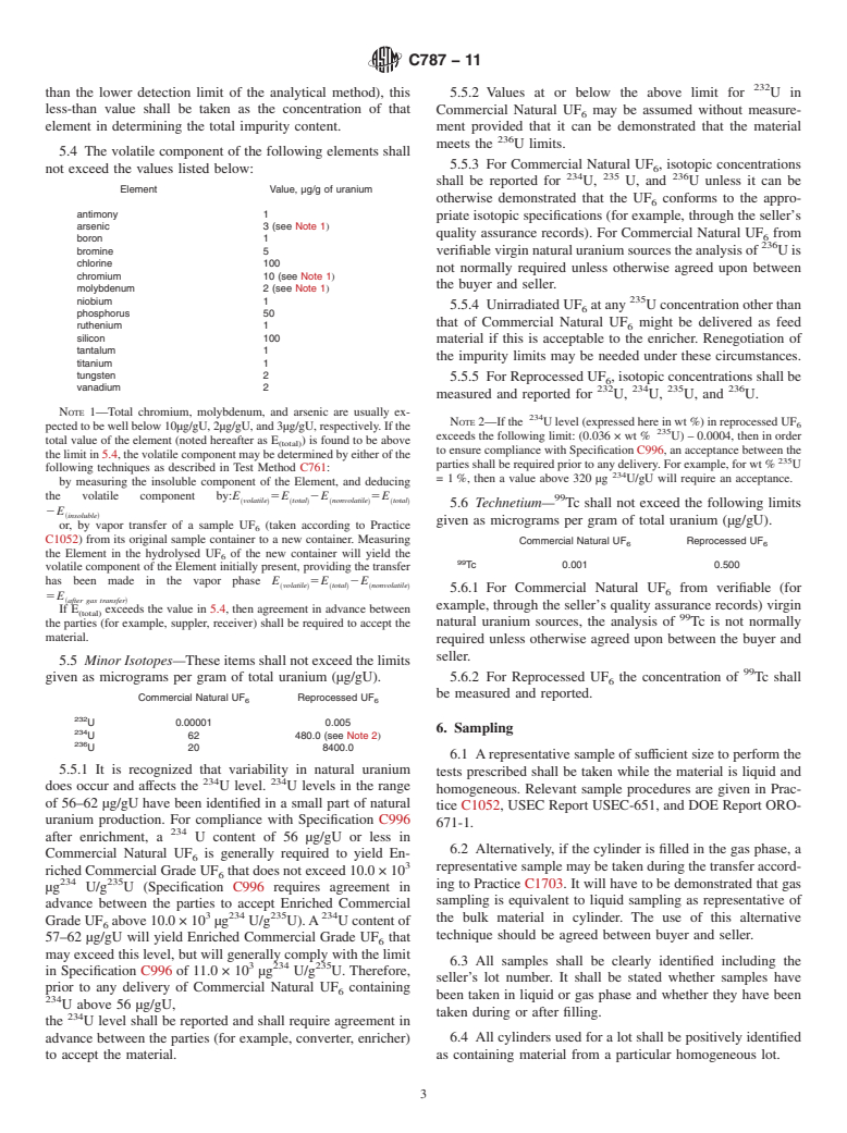 ASTM C787-11 - Standard Specification for Uranium Hexafluoride for Enrichment