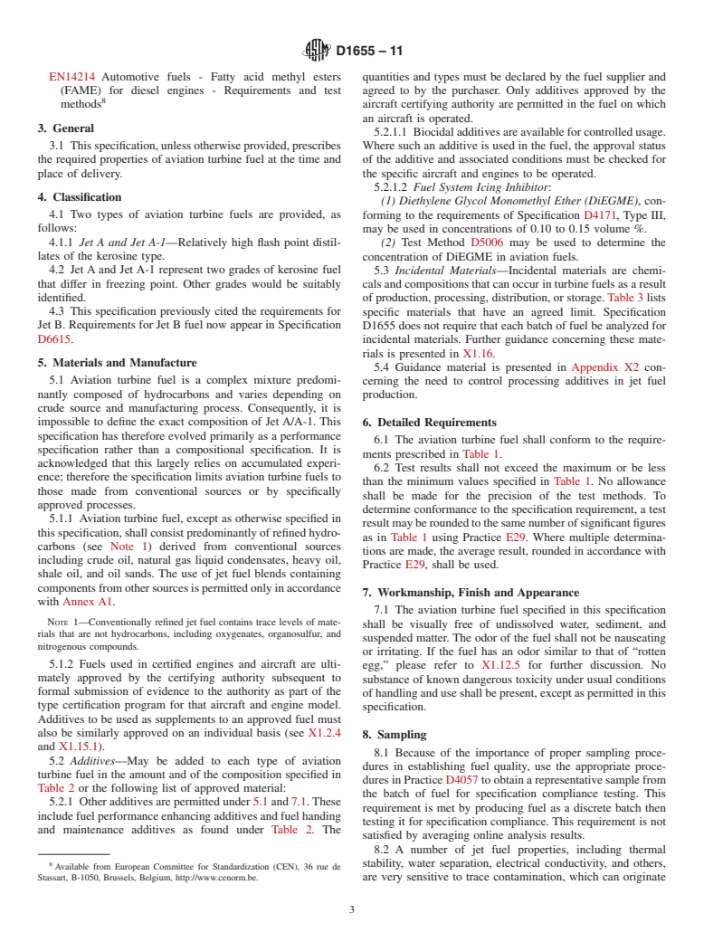 ASTM D1655-11 - Standard Specification for Aviation Turbine Fuels