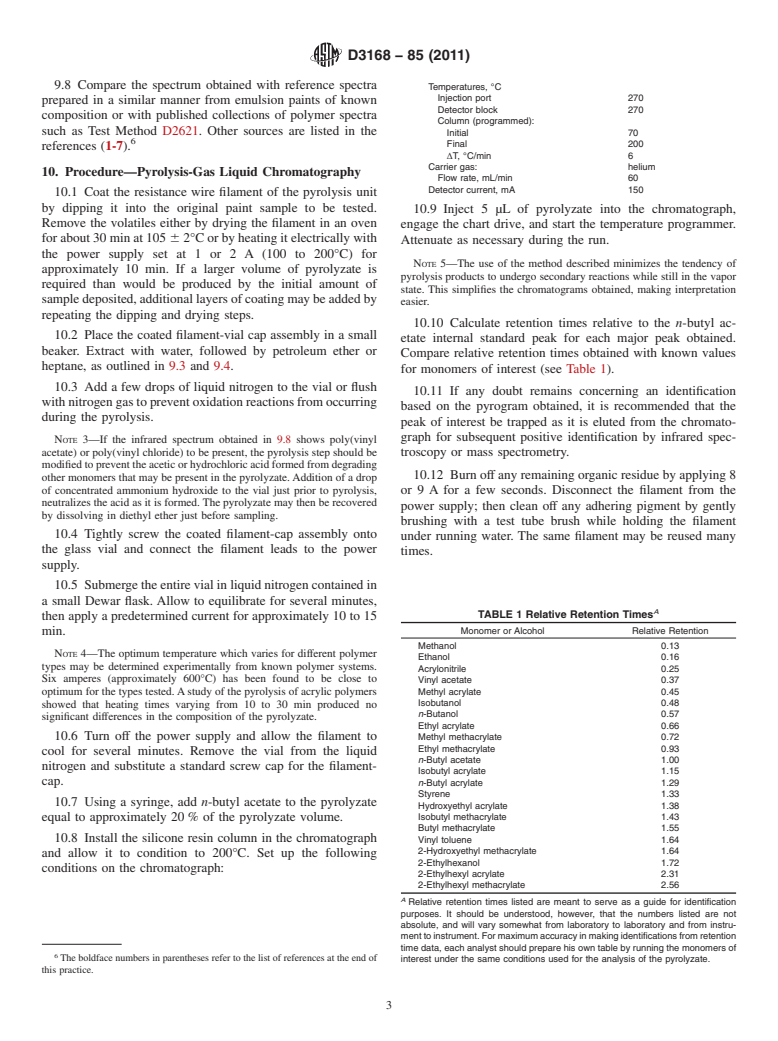 ASTM D3168-85(2011) - Standard Practice for Qualitative Identification of Polymers in Emulsion Paints