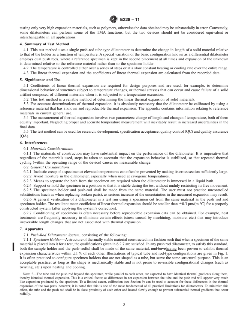 REDLINE ASTM E228-11 - Standard Test Method for Linear Thermal Expansion of Solid Materials With a Push-Rod Dilatometer