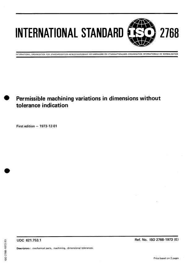 ISO 2768:1973 - Permissible machining variations in dimensions without tolerance indication