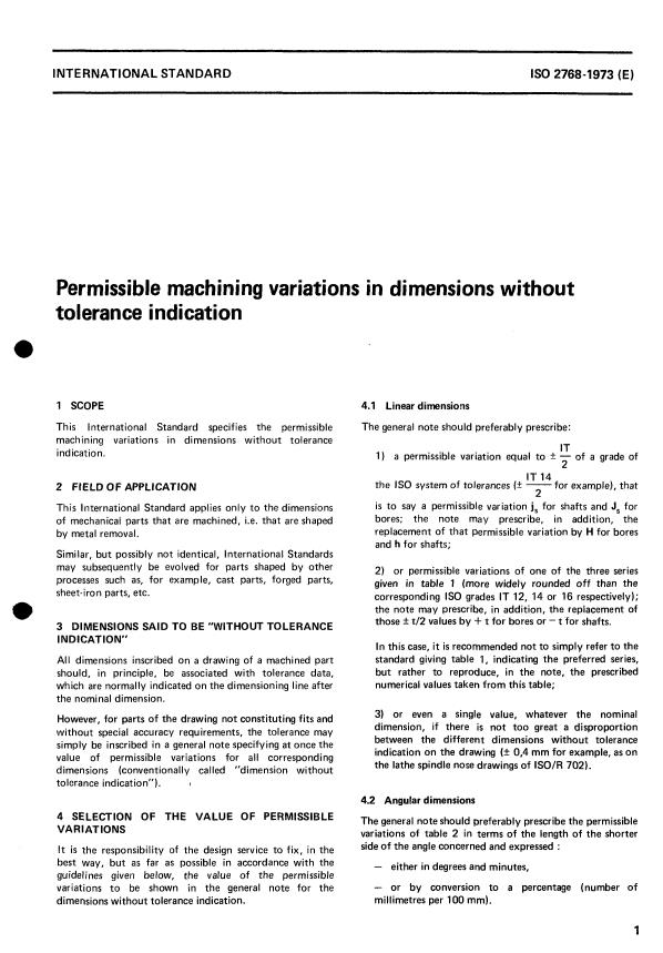 ISO 2768:1973 - Permissible machining variations in dimensions without tolerance indication