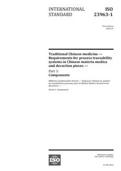 ISO 23963-1:2022 ISO 23963-1:2022 - Traditional Chinese medicine — Requirements for process traceability systems in Chinese materia medica and decoction pieces — Part 1: Components
Released:7. 07. 2022 - Page 1 preview