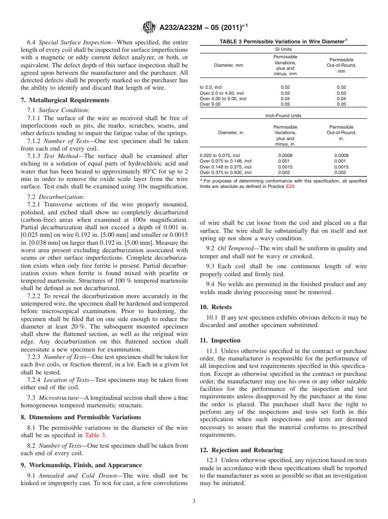 ASTM A232/A232M-05(2011)e1 - Standard Specification for Chromium-Vanadium Alloy Steel Valve Spring Quality Wire