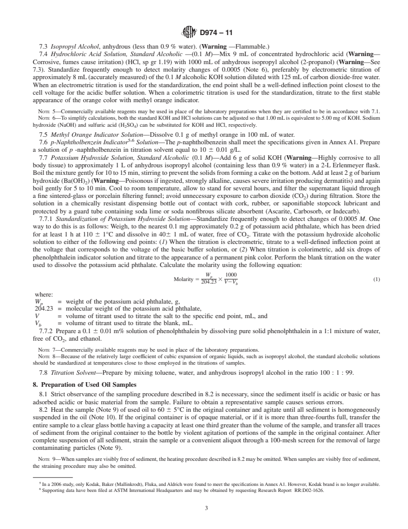 REDLINE ASTM D974-11 - Standard Test Method for Acid and Base Number by Color-Indicator Titration