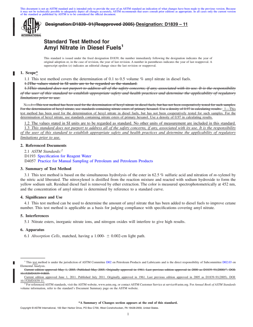 REDLINE ASTM D1839-11 - Standard Test Method for Amyl Nitrate in Diesel Fuels