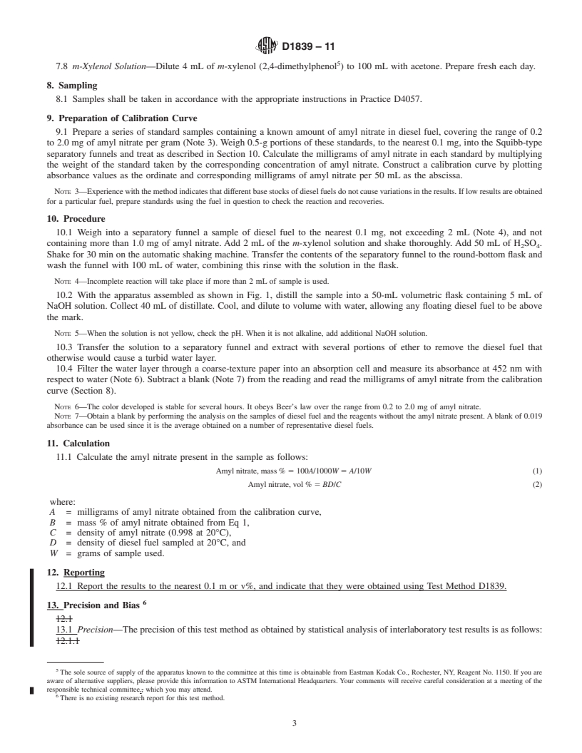 REDLINE ASTM D1839-11 - Standard Test Method for Amyl Nitrate in Diesel Fuels