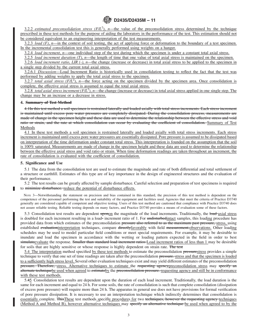 REDLINE ASTM D2435/D2435M-11 - Standard Test Methods for One-Dimensional Consolidation Properties of Soils Using Incremental Loading