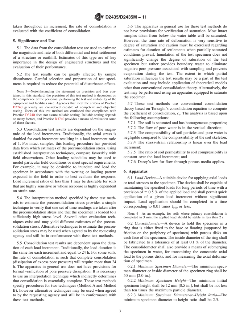 ASTM D2435/D2435M-11 - Standard Test Methods for One-Dimensional Consolidation Properties of Soils Using Incremental Loading