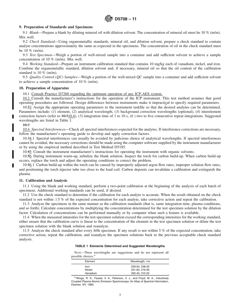 REDLINE ASTM D5708-11 - Standard Test Methods for Determination of Nickel, Vanadium, and Iron in Crude Oils and Residual Fuels by Inductively Coupled Plasma (ICP) Atomic Emission Spectrometry