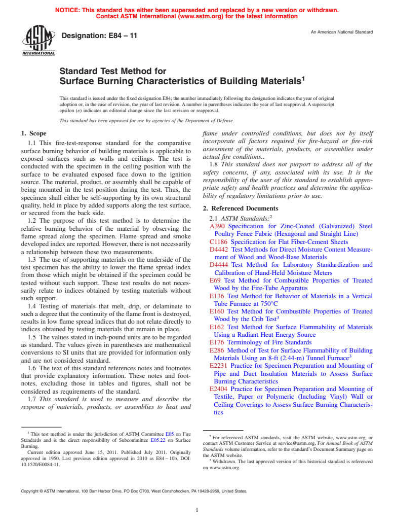 ASTM E84-11 - Standard Test Method for  Surface Burning Characteristics of Building Materials