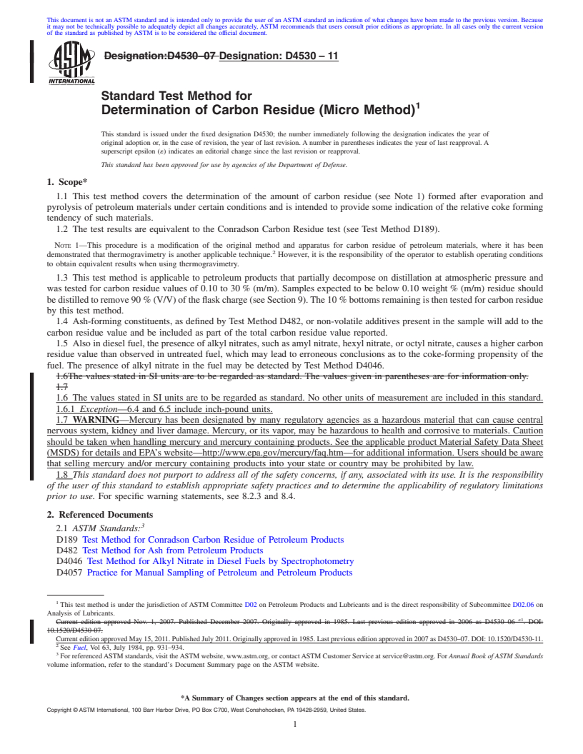 REDLINE ASTM D4530-11 - Standard Test Method for Determination of Carbon Residue (Micro Method)