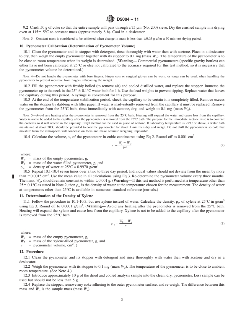 REDLINE ASTM D5004-11 - Standard Test Method for Real Density of Calcined Petroleum Coke by Xylene Displacement