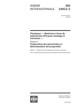 ISO 24022-2:2020 - Plastiques — Matériaux à base de polystyrène (PS) pour moulage et extrusion — Partie 2: Préparation des éprouvettes et détermination des propriétés
Released:5/29/2020 - Page 1 preview