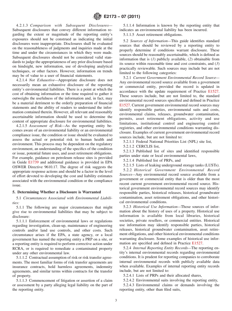 ASTM E2173-07(2011) - Standard Guide for Disclosure of Environmental Liabilities