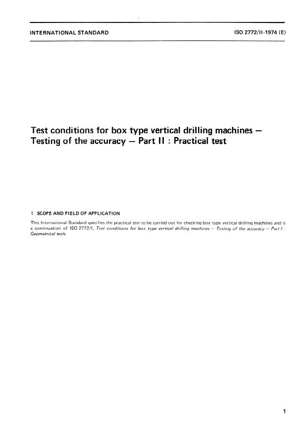ISO 2772-2:1974 - Test conditions for box type vertical drilling machines -- Testing of the accuracy