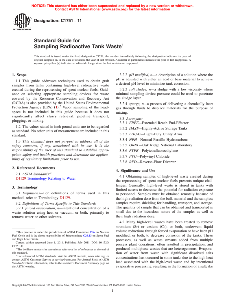 ASTM C1751-11 - Standard Guide for Sampling Radioactive Tank Waste