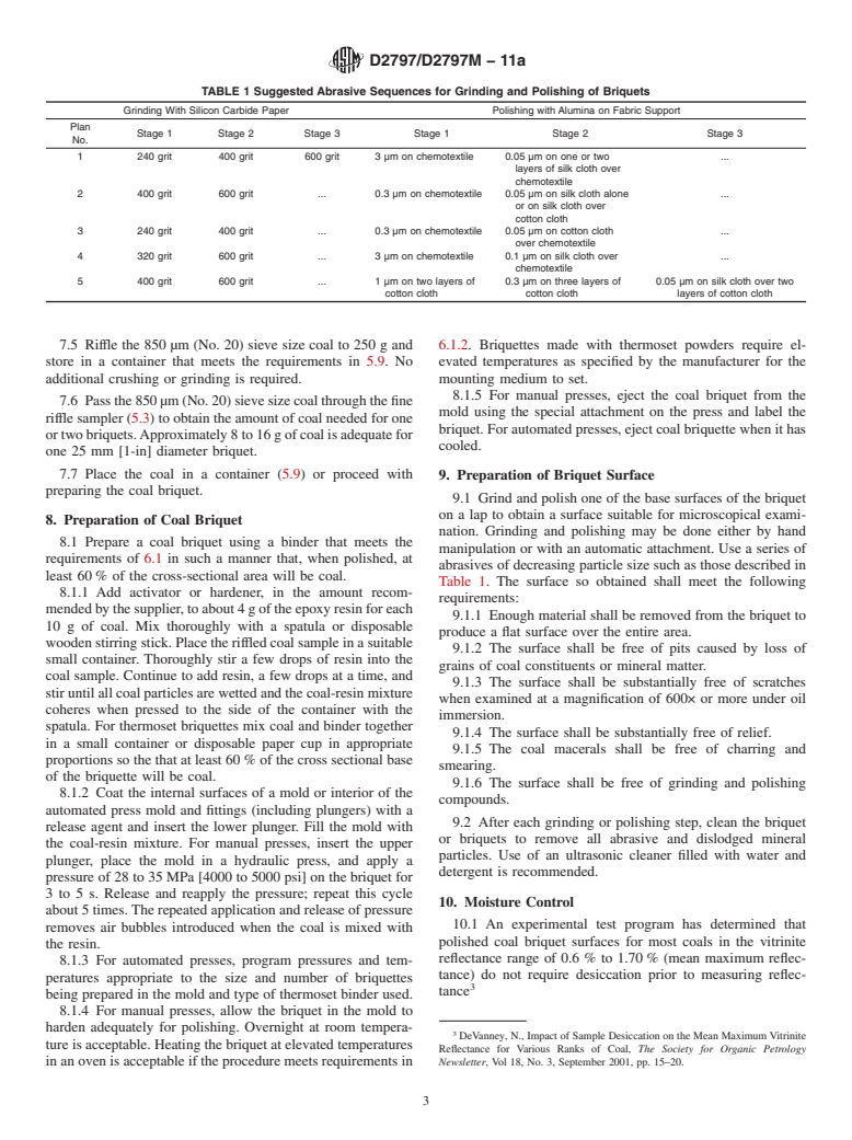 ASTM D2797/D2797M-11a - Standard Practice for  Preparing Coal Samples for Microscopical Analysis by Reflected Light