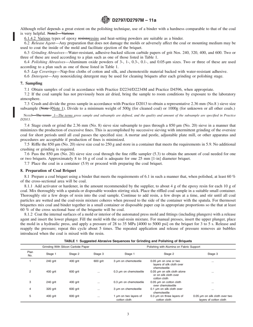 REDLINE ASTM D2797/D2797M-11a - Standard Practice for  Preparing Coal Samples for Microscopical Analysis by Reflected Light