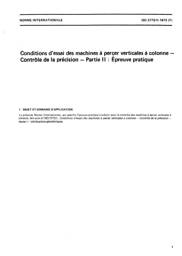 ISO 2773-2:1973 - Conditions d'essai des machines a percer verticales a colonne -- Contrôle de la précision