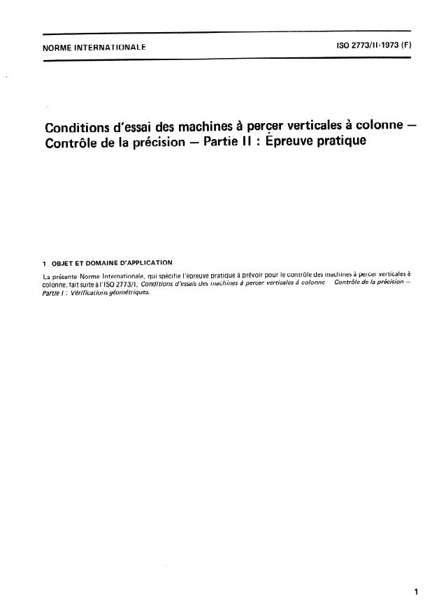 ISO 2773-2:1973 - Conditions d'essai des machines a percer verticales a colonne -- Contrôle de la précision