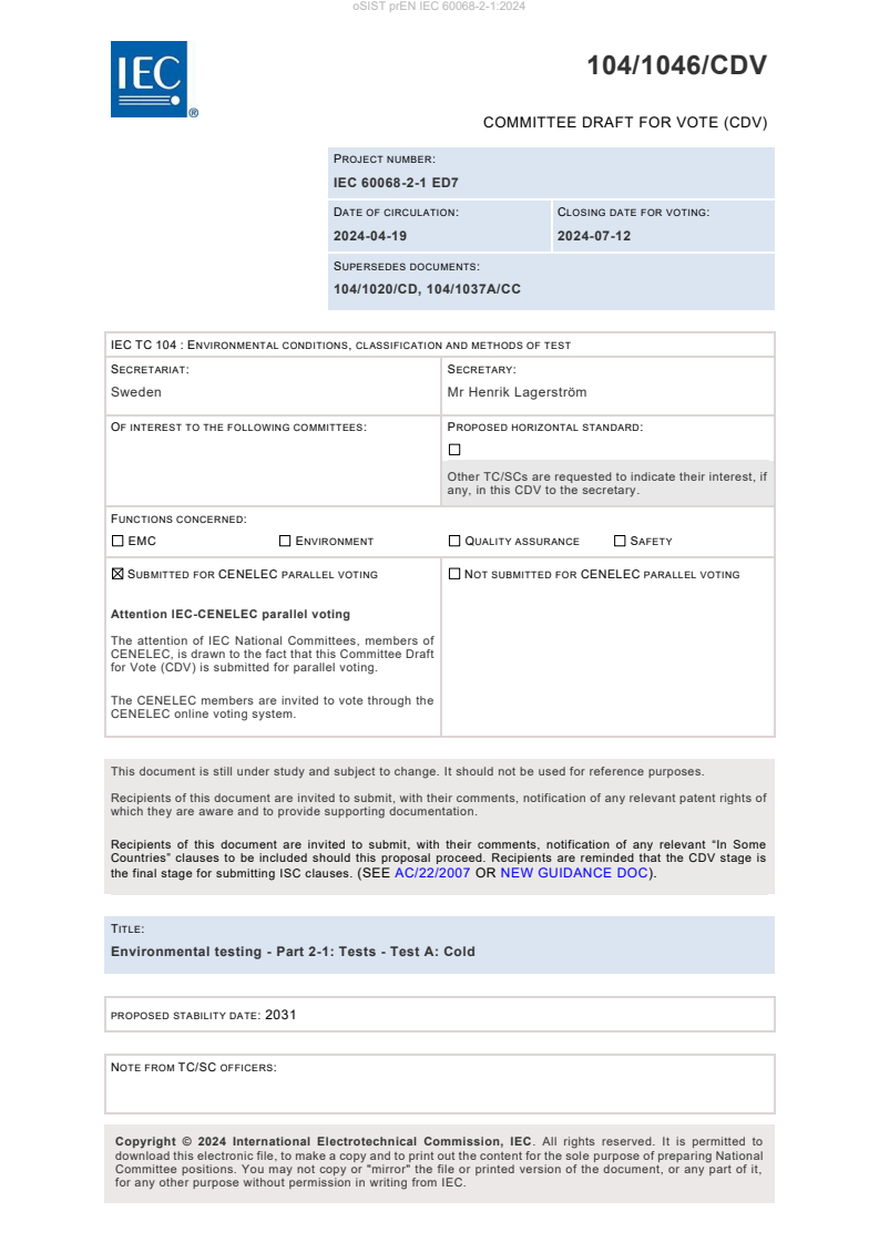 prEN IEC 60068-2-1:2024