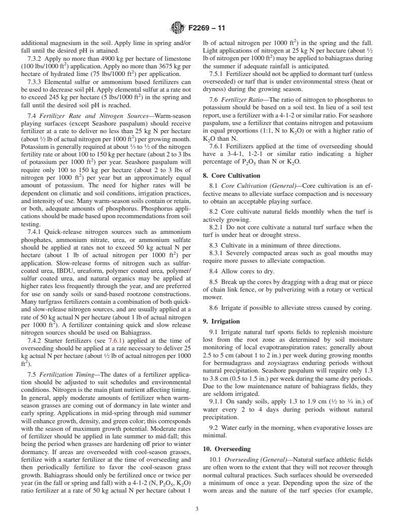 ASTM F2269-11 - Standard Guide for Maintaining Warm Season Turfgrasses on Athletic Fields