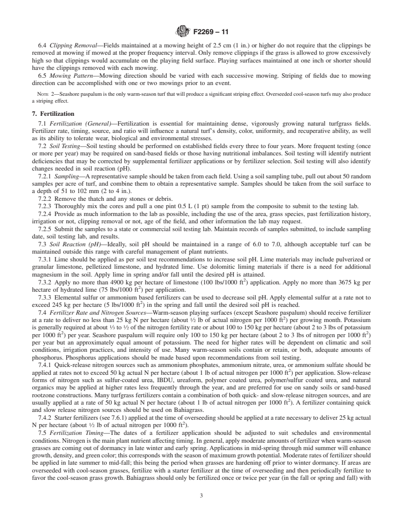 REDLINE ASTM F2269-11 - Standard Guide for Maintaining Warm Season Turfgrasses on Athletic Fields