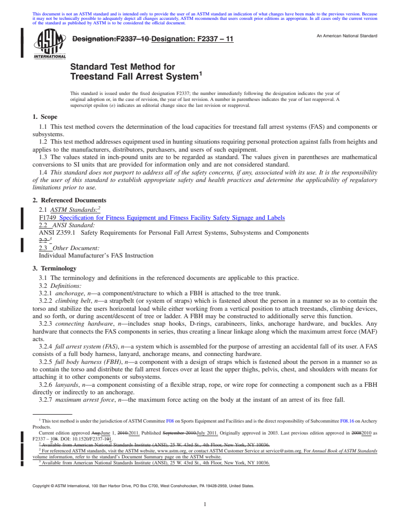 REDLINE ASTM F2337-11 - Standard Test Method for Treestand Fall Arrest System