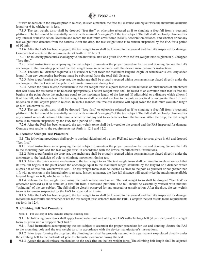 REDLINE ASTM F2337-11 - Standard Test Method for Treestand Fall Arrest System