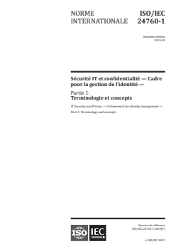 ISO/IEC 24760-1:2019 - Sécurité IT et confidentialité — Cadre pour la gestion de l'identité — Partie 1: Terminologie et concepts
Released:11/24/2020 - Page 1 preview