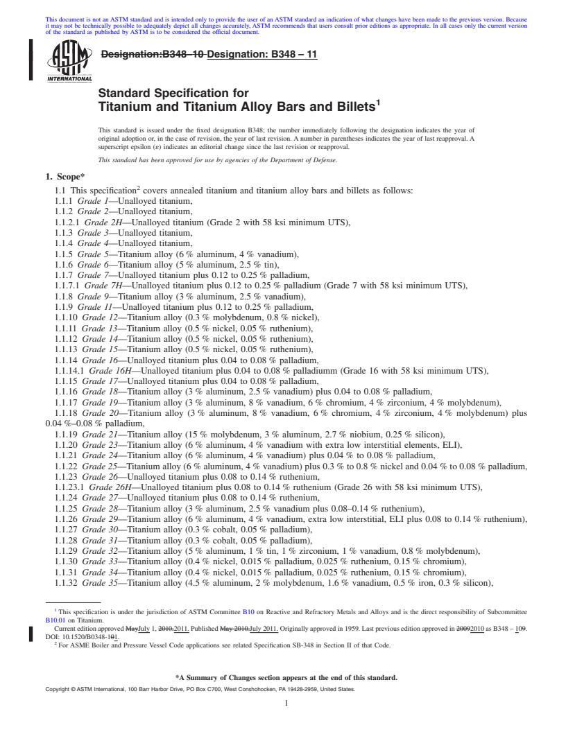 REDLINE ASTM B348-11 - Standard Specification for  Titanium and Titanium Alloy Bars and Billets