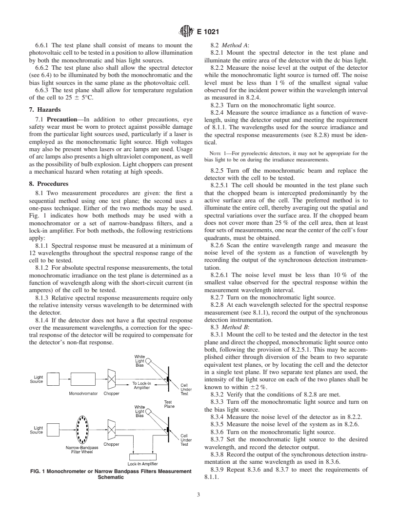 ASTM E1021-95(2001) - Standard Test Methods for Measuring Spectral Response of Photovoltaic Cells