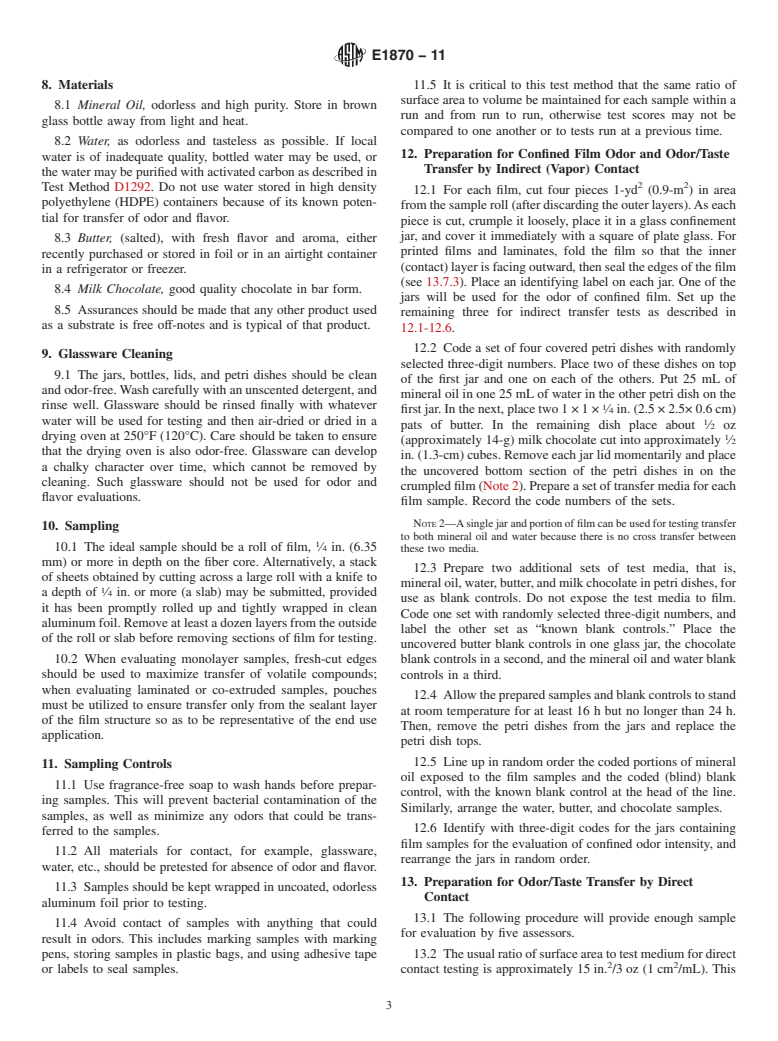 ASTM E1870-11 - Standard Test Method for Odor and Taste Transfer from Polymeric Packaging Film