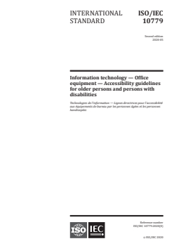 ISO/IEC 10779:2020 ISO/IEC 10779:2020 - Information technology — Office equipment — Accessibility guidelines for older persons and persons with disabilities
Released:5/11/2020 - Page 1 preview
