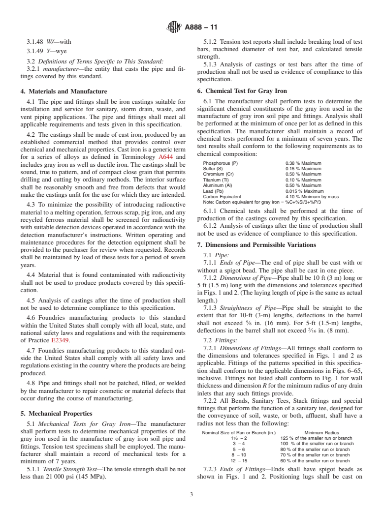 ASTM A888-11 - Standard Specification for Hubless Cast Iron Soil Pipe and Fittings for Sanitary and Storm Drain, Waste, and Vent Piping Applications