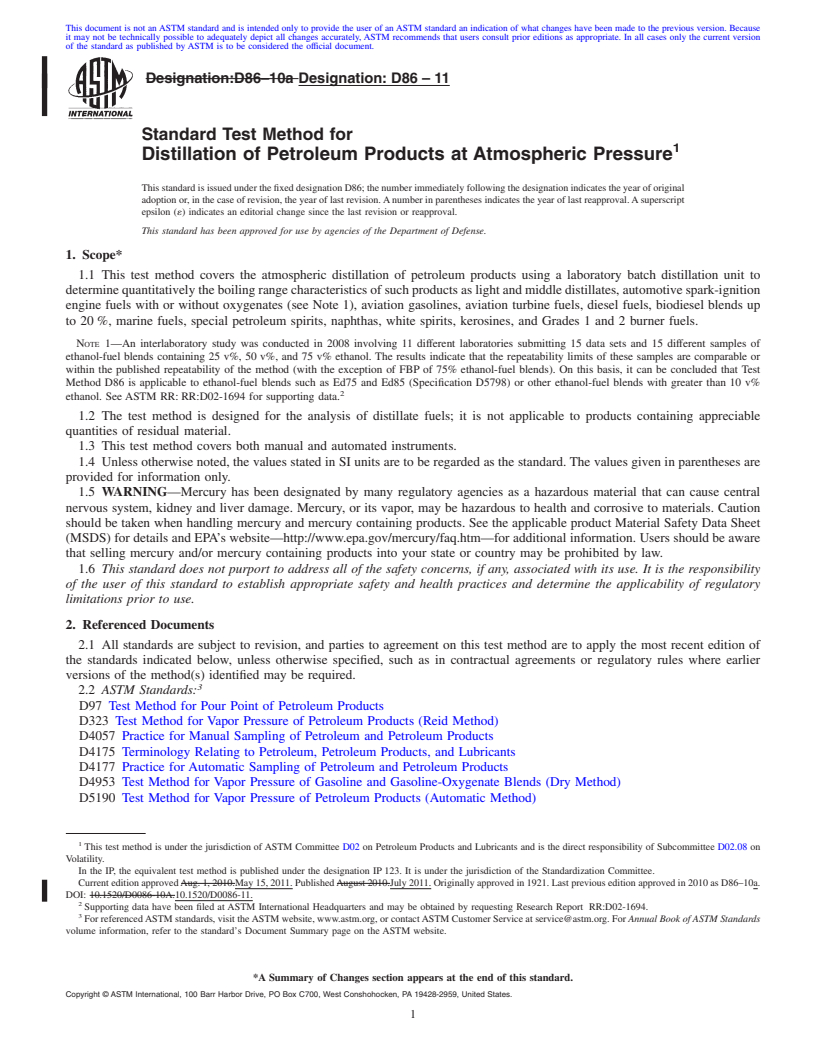 REDLINE ASTM D86-11 - Standard Test Method for Distillation of Petroleum Products at Atmospheric Pressure