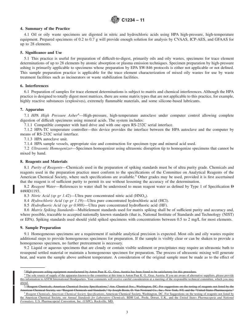 REDLINE ASTM C1234-11 - Standard Practice for Preparation of Oils and Oily Waste Samples by High-Pressure, High-Temperature Digestion for Trace Element Determinations