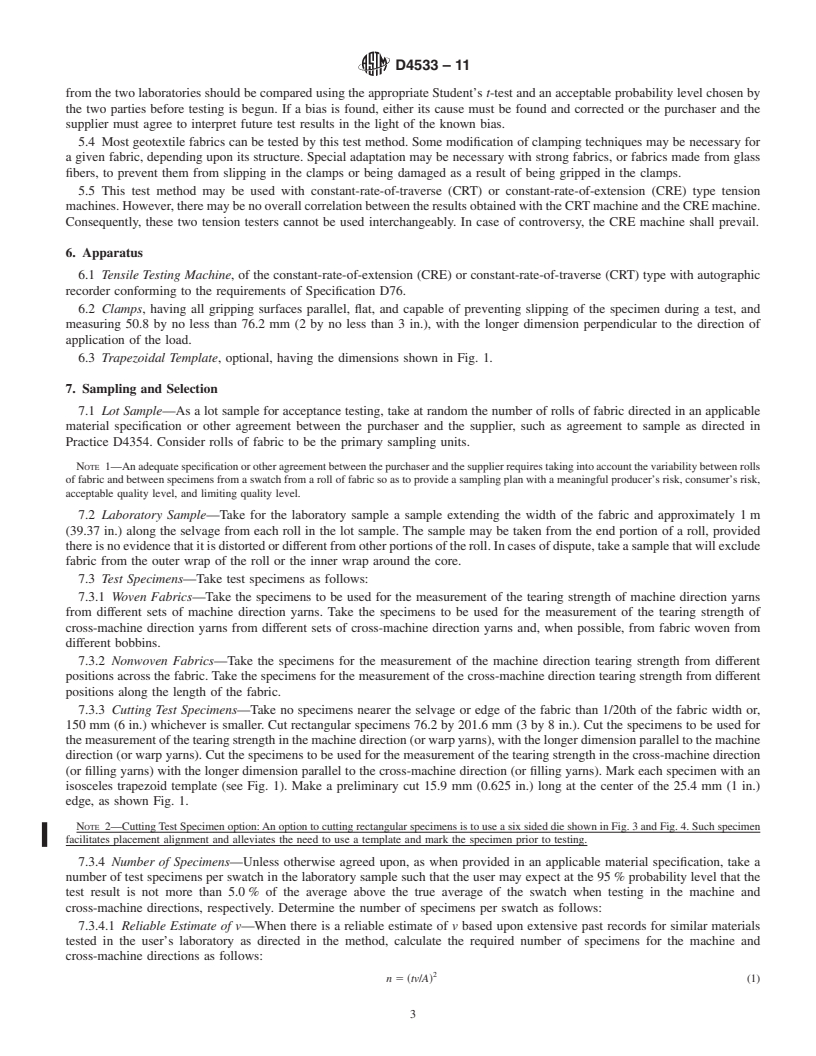 REDLINE ASTM D4533-11 - Standard Test Method for  Trapezoid Tearing Strength of Geotextiles