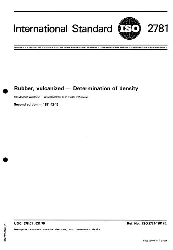 ISO 2781:1981 - Rubber, vulcanized -- Determination of density