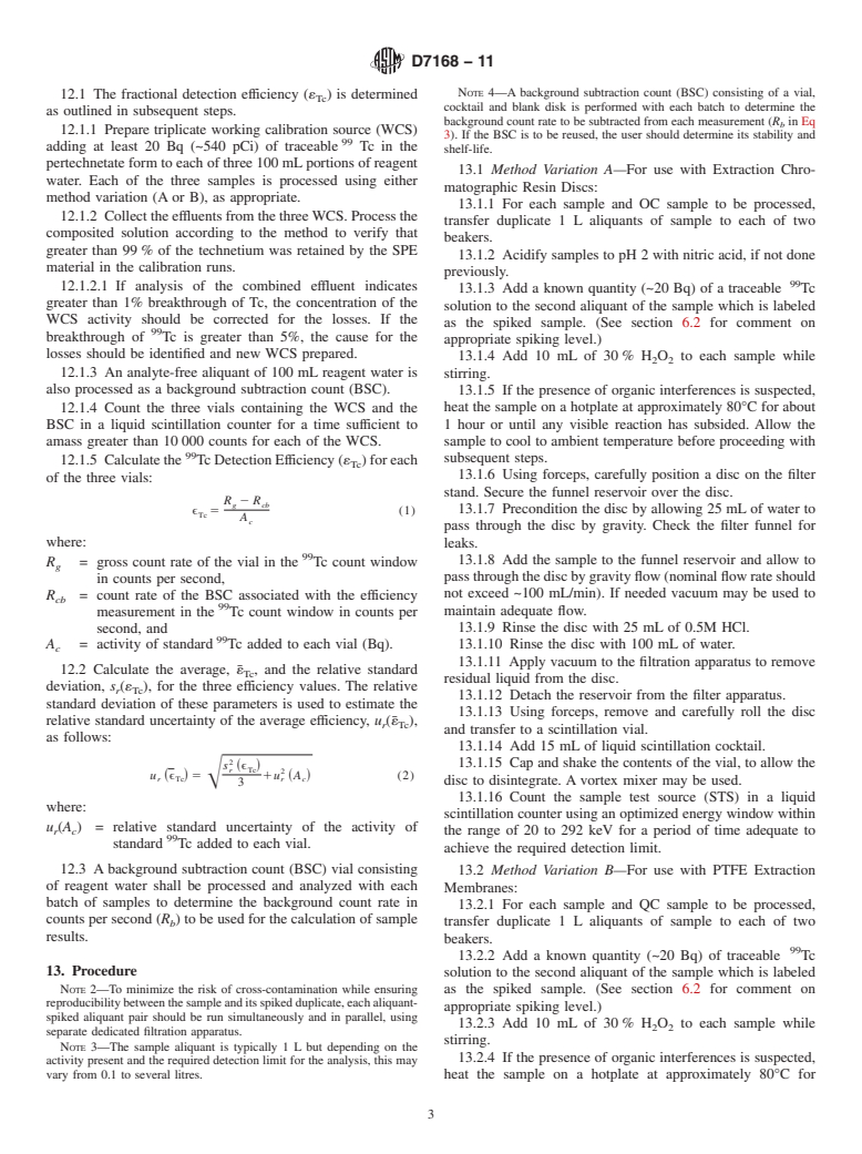 ASTM D7168-11 - Standard Test Method for <sup>99</sup>Tc in Water by Solid Phase Extraction Disk