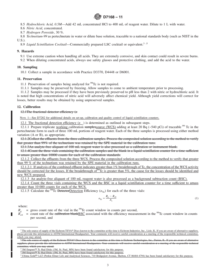 REDLINE ASTM D7168-11 - Standard Test Method for <sup>99</sup>Tc in Water by Solid Phase Extraction Disk