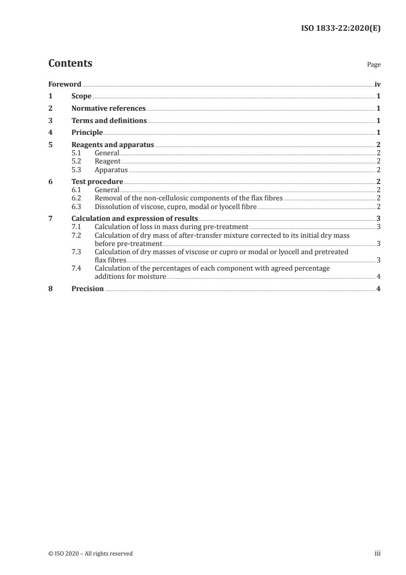 ISO 1833-22:2020 ISO 1833-22:2020 - Textiles — Quantitative chemical analysis — Part 22: Mixtures of viscose or certain types of cupro or modal or lyocell with flax fibres (method using formic acid and zinc chloride)
Released:12/11/2020