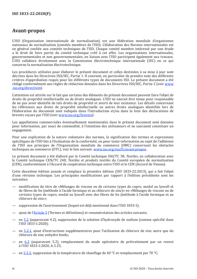 ISO 1833-22:2020 ISO 1833-22:2020 - Textiles — Analyse chimique quantitative — Partie 22: Mélanges de viscose ou de certains types de cupro, modal ou lyocell avec des fibres de lin (méthode à l’acide formique et au chlorure de zinc)
Released:12/8/2020 - Page 4 preview