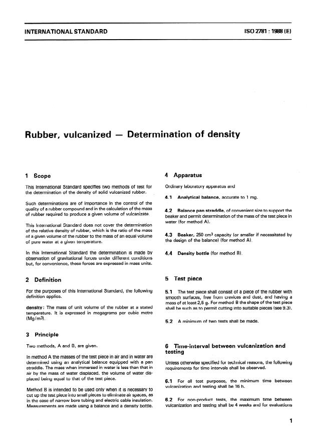 ISO 2781:1988 - Rubber, vulcanized -- Determination of density